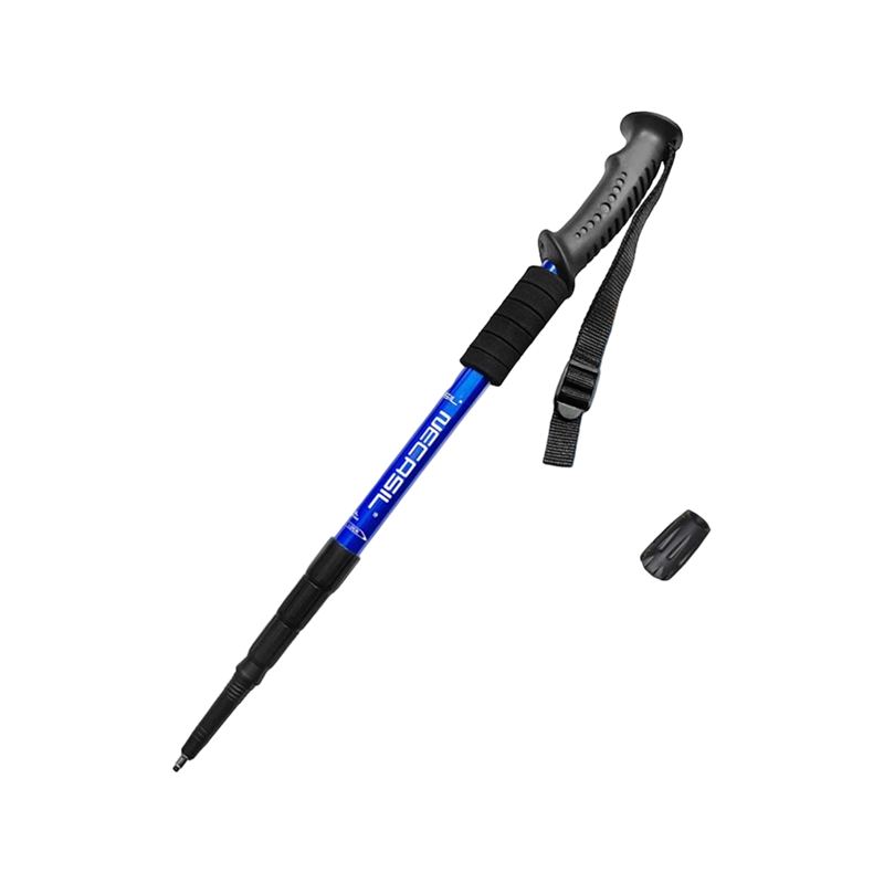 Poteau de randonnée à poignée droite en alliage d'aluminium ultraléger et verrouillable intérieurement avec sangle télescopique et absorption des chocs.